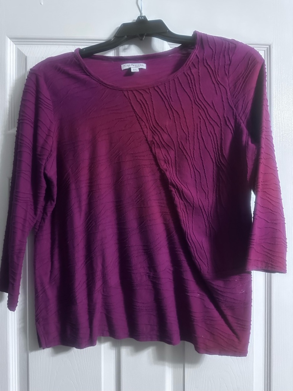 Kim Rogers Long Sleeve Textured Crew Neck Top - Plum